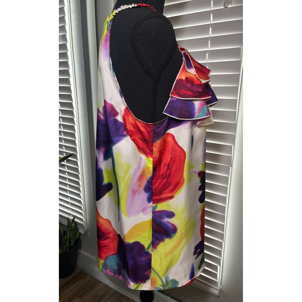 Karen Kane Silk Multicolor Floral Ruffle Tank Blouse L Boho Resort Statement - Picture 10 of 10